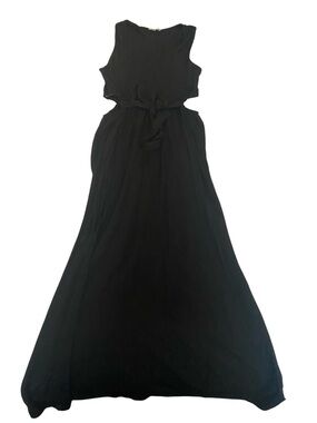 LOVESTITCH BLACK CUTOUT MIDI DRESS SIZE LARGE